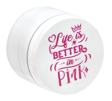 CNC Aluminium Grinder Pollinator 4-teilig ø 50mm weiß "Life is better in pink"